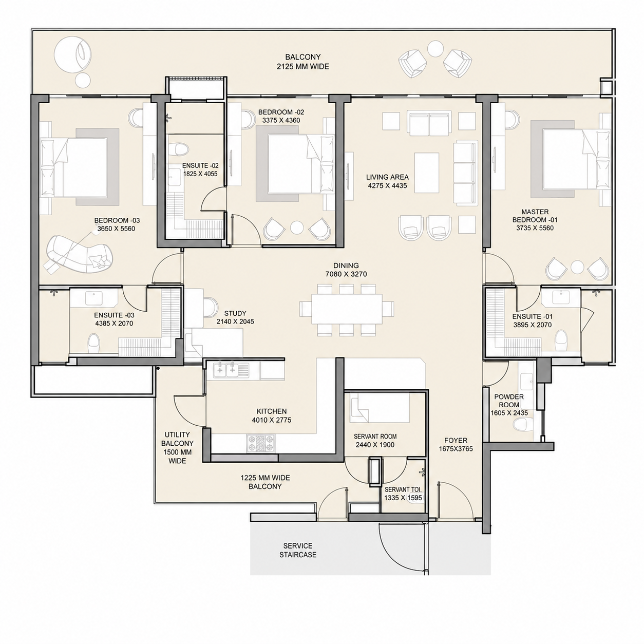 3 BHK floor plan