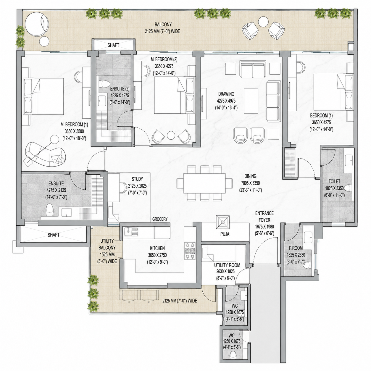3 BHK floor plan