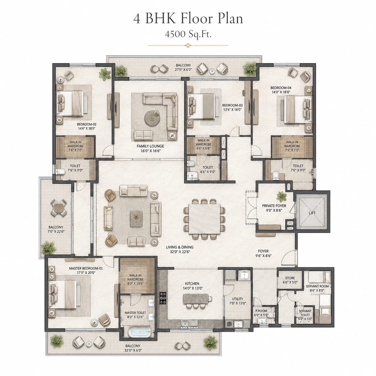 4 BHK floor plan