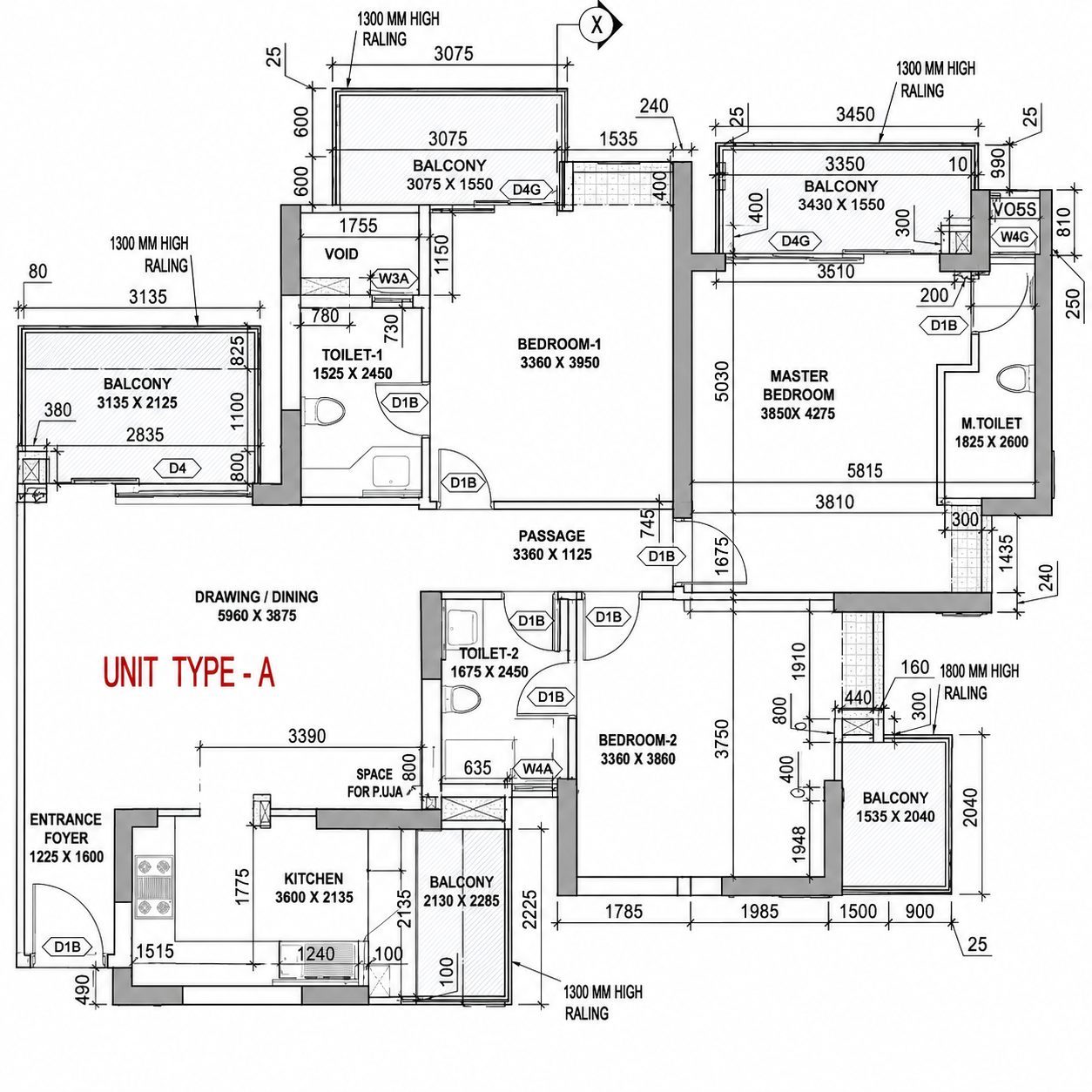 3 BHK floor plan