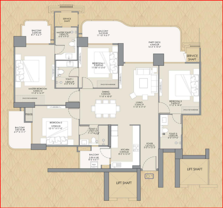 4 BHK + 4 Toilets floor plan