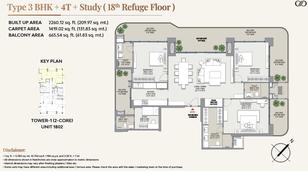 3 BHK floor plan