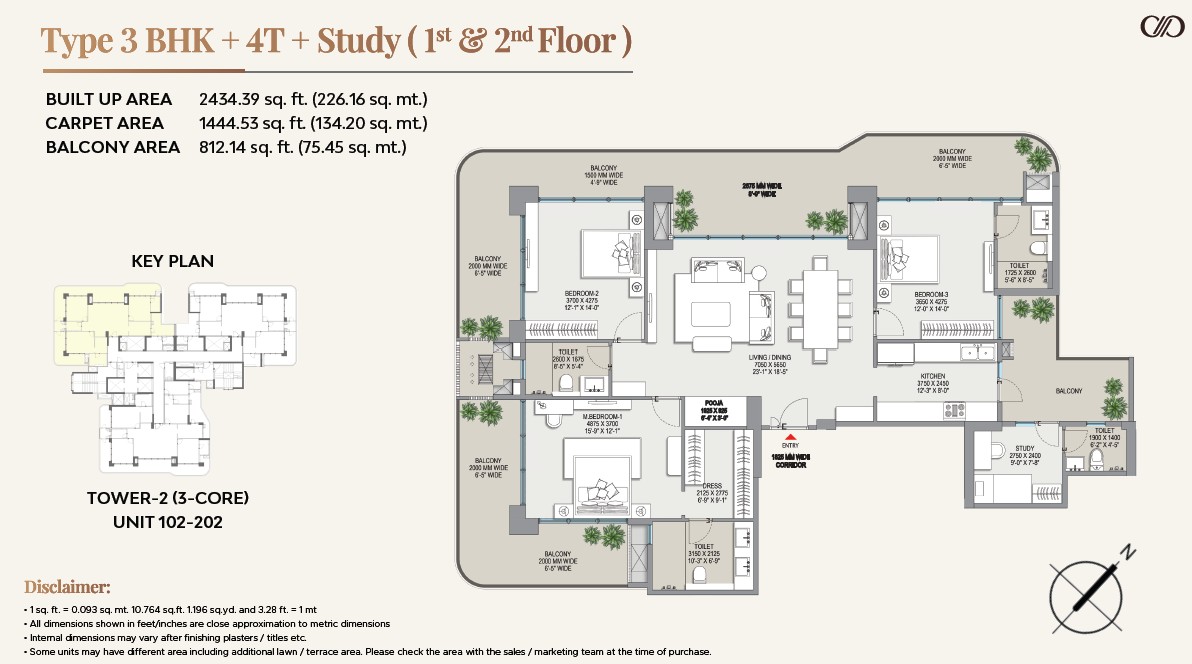 3 BHK floor plan