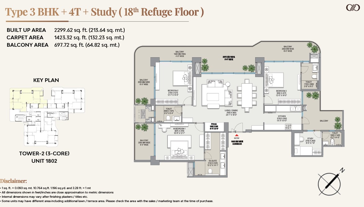 3 BHK floor plan