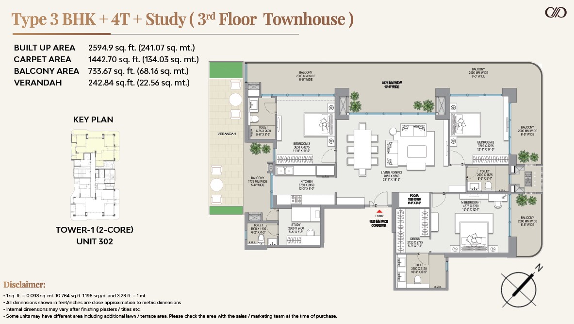 3 BHK floor plan
