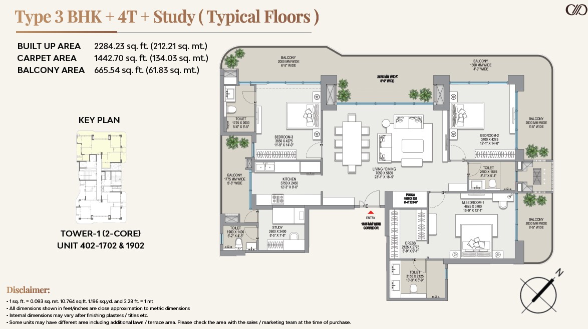 3 BHK floor plan