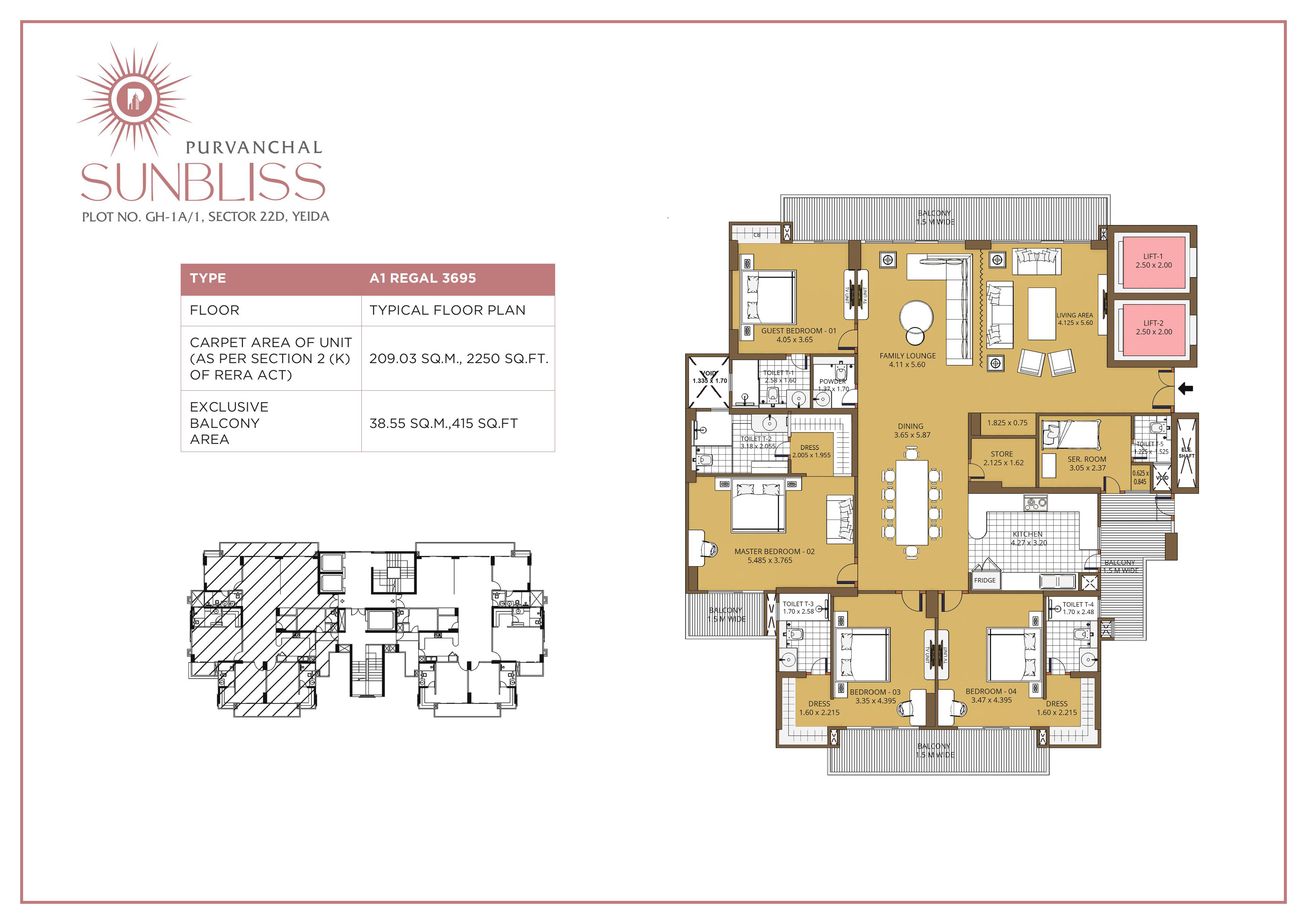 4 BHK + Servant Room floor plan