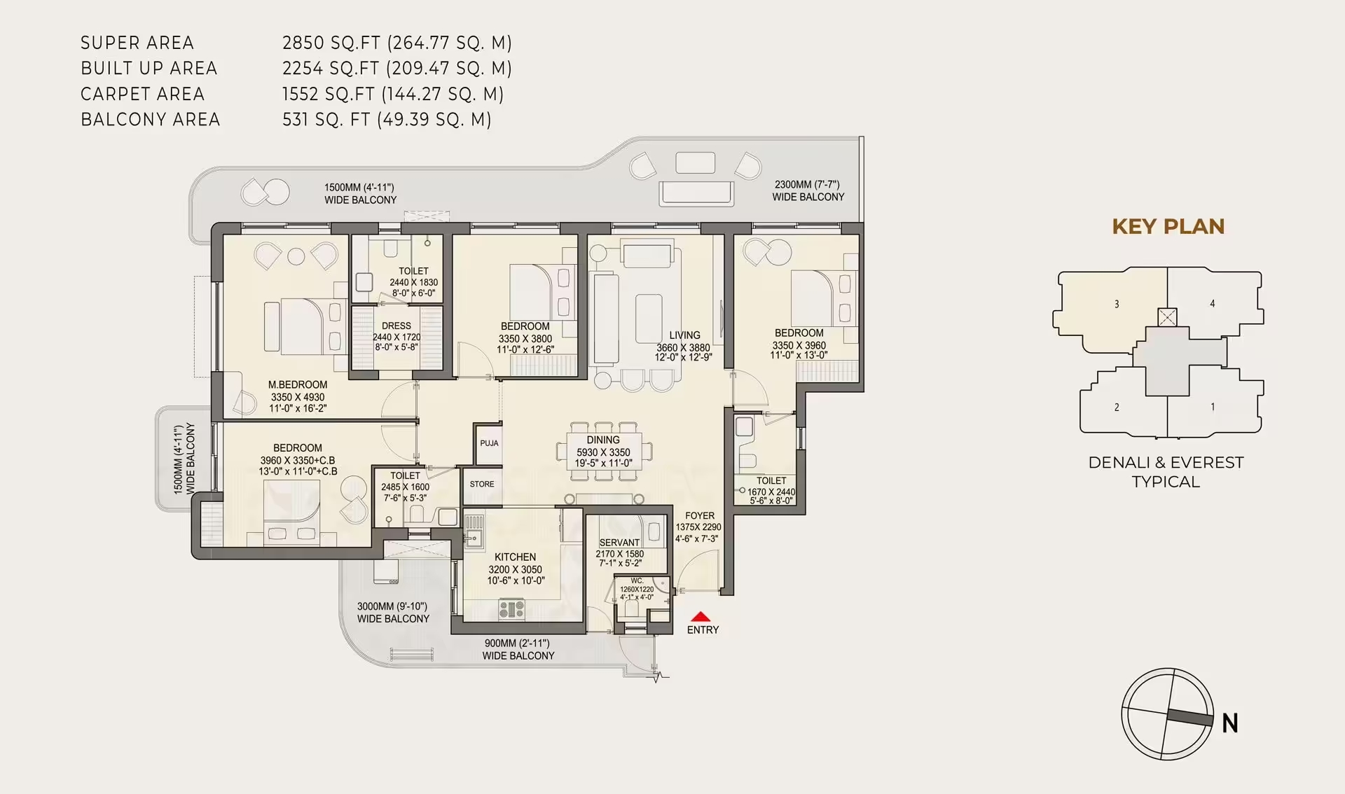 3 BHK + 3T – Grande 3 floor plan