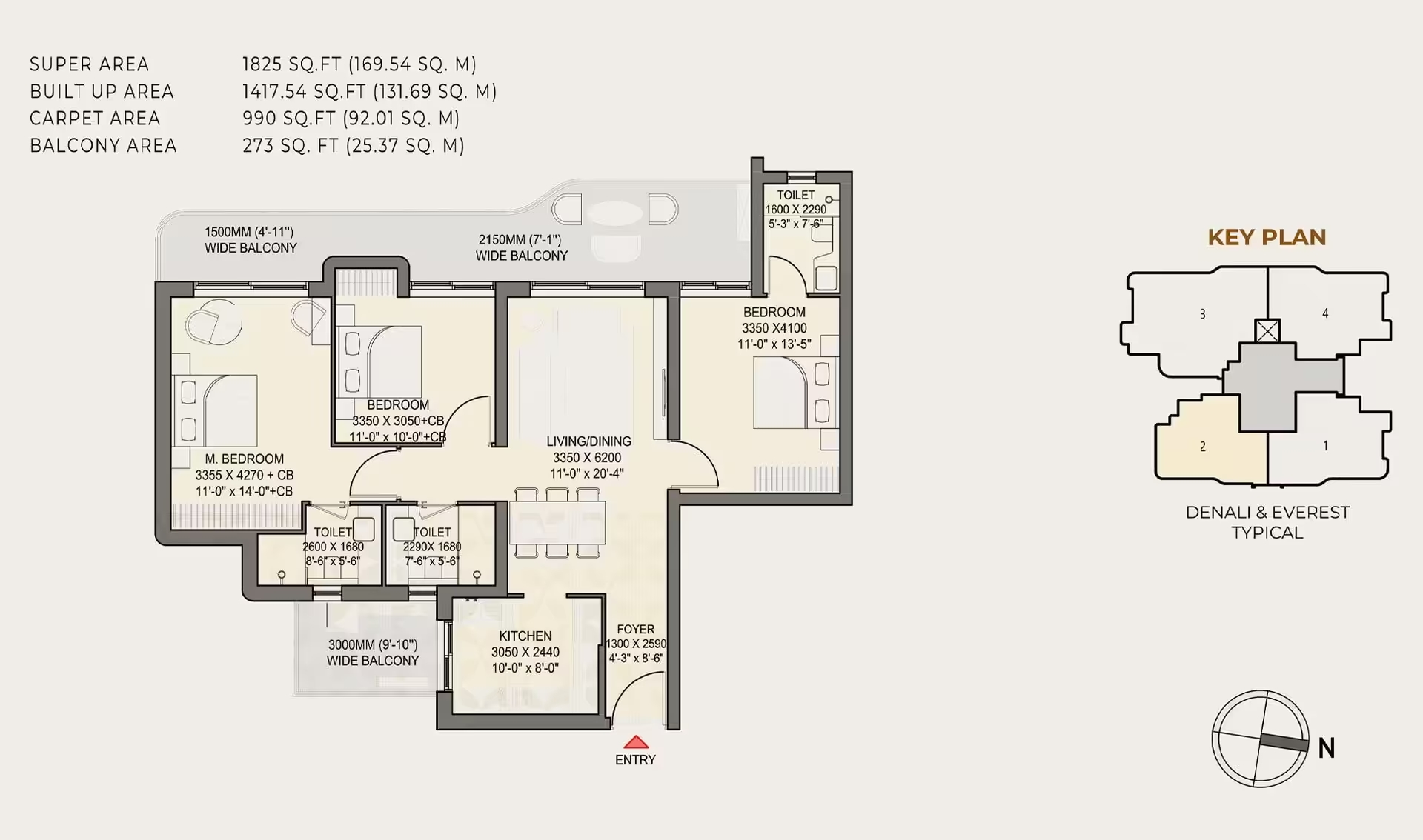 Larger 3 BHK layout floor plan