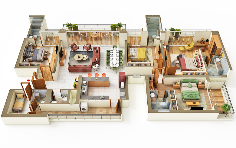 4 BHK Apartment floor plan
