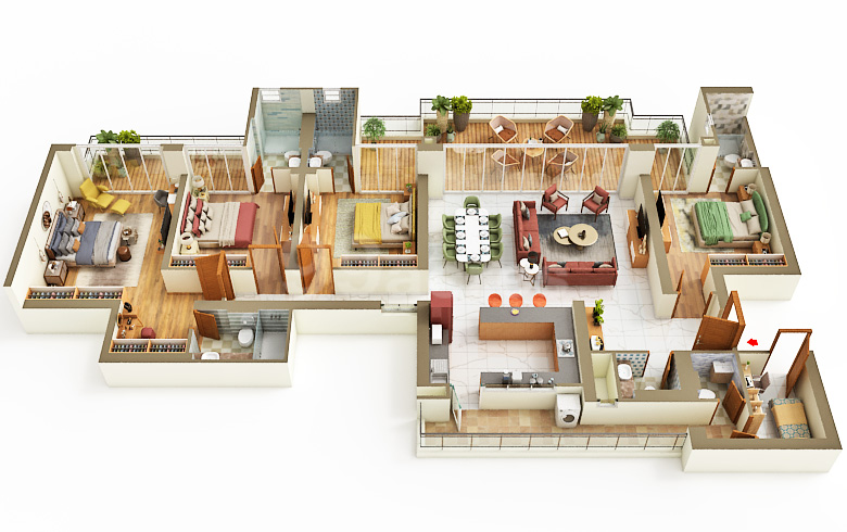 4 BHK Apartment floor plan