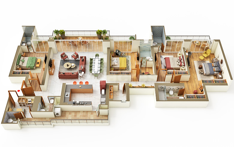 4 BHK Apartment floor plan