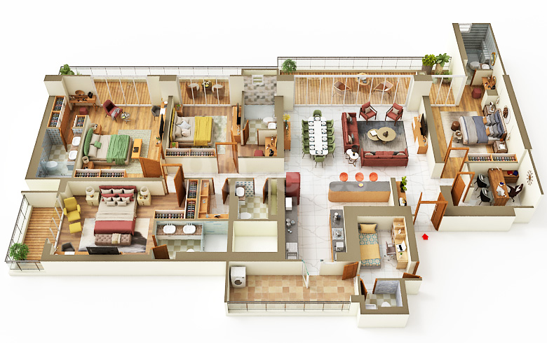 4 BHK Apartment floor plan