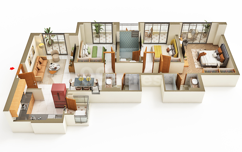 3 BHK floor plan