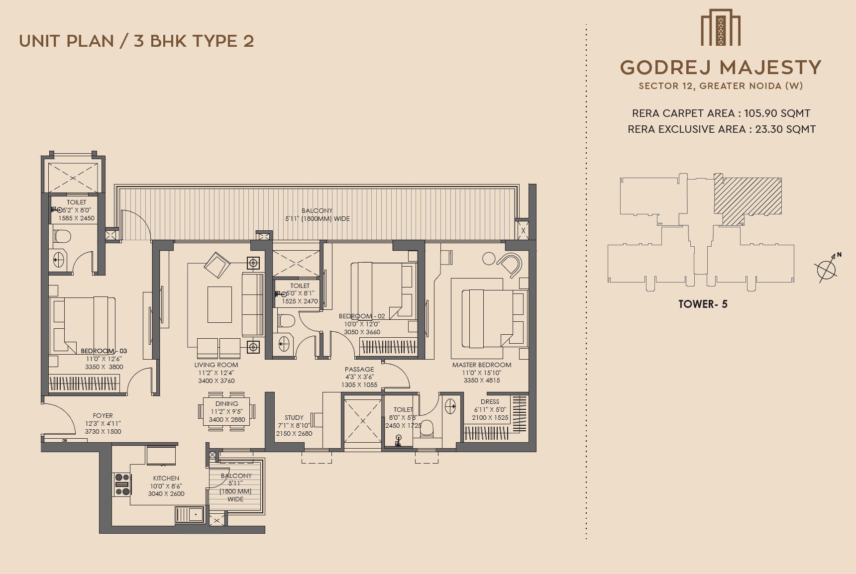 3 BHK floor plan