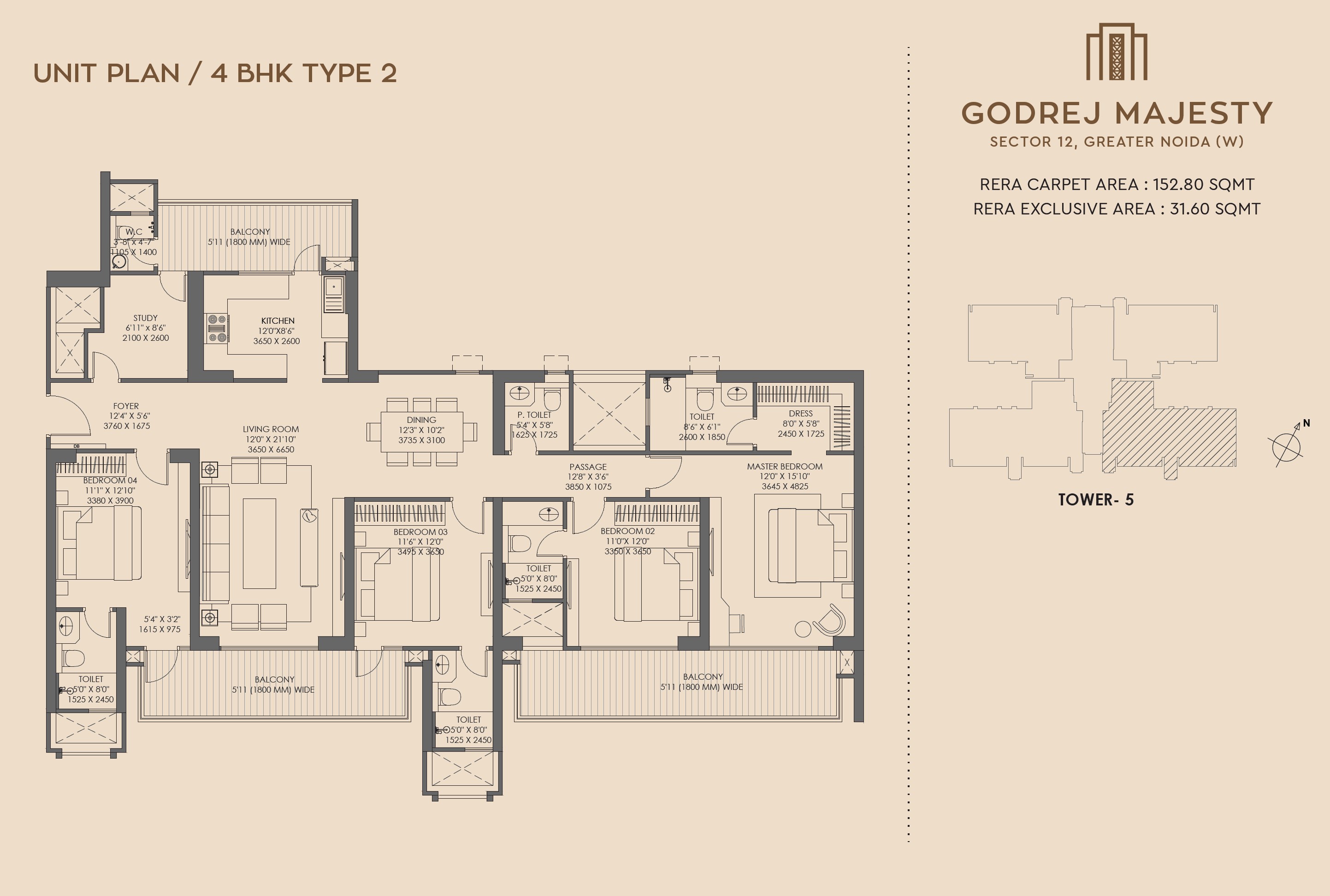 4 BHK Type B floor plan