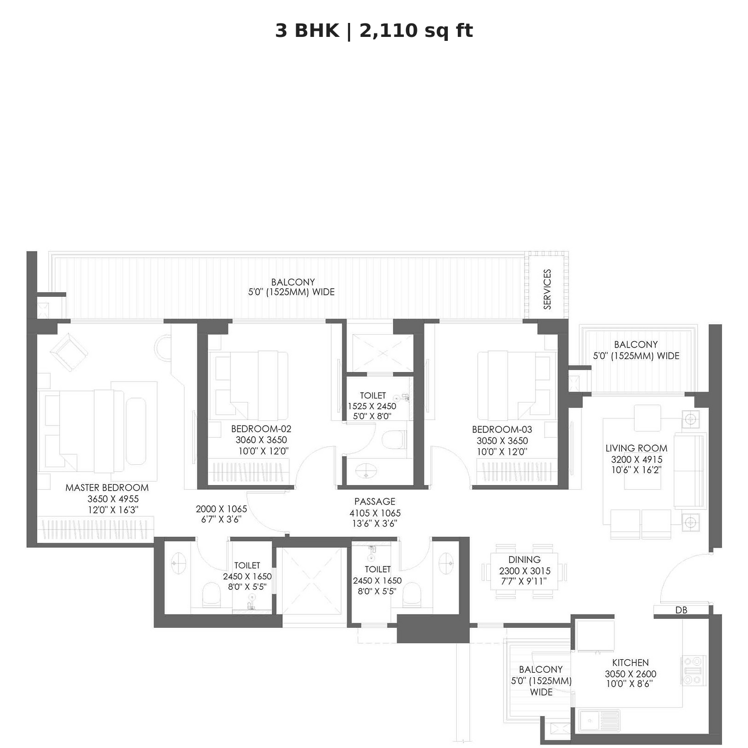 3BHK floor plan