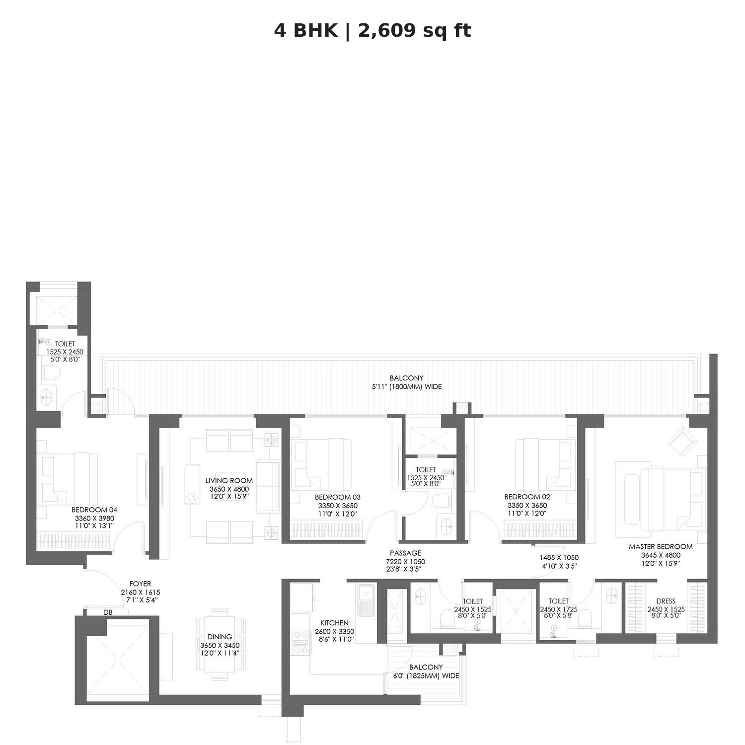 4 BHK floor plan
