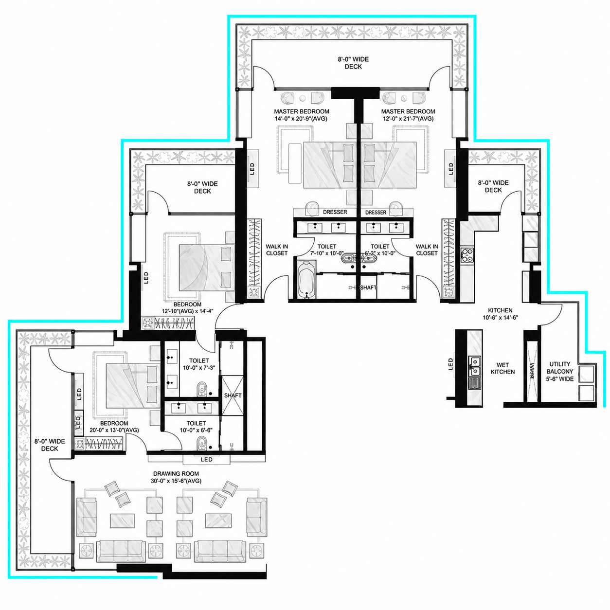 4 BHK + servant floor plan