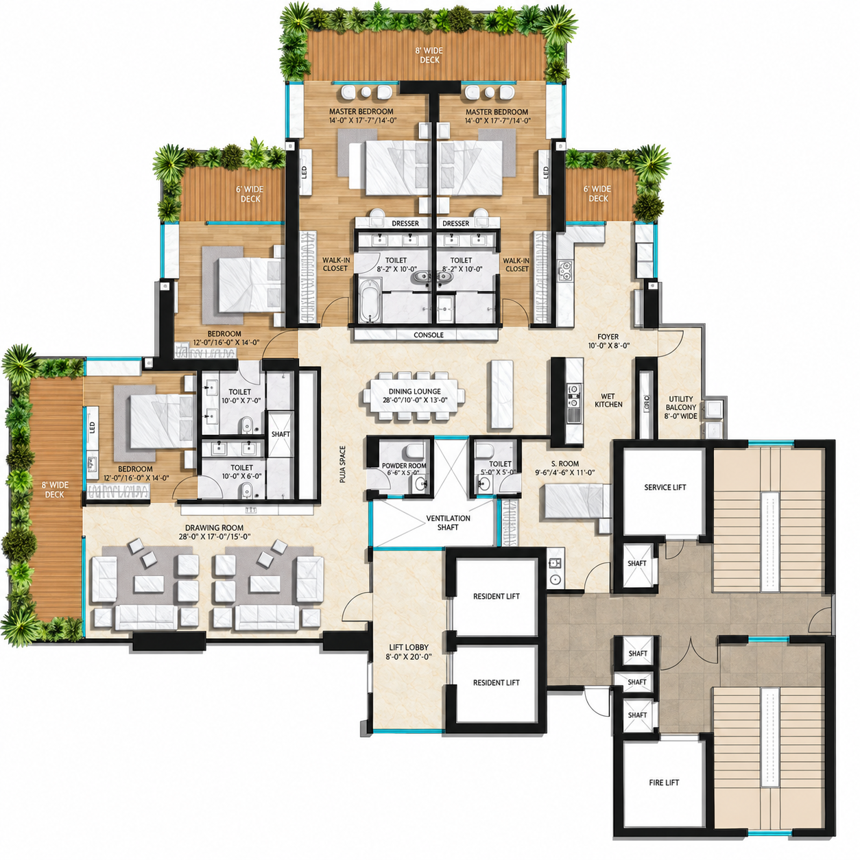 Combined residence floor plan