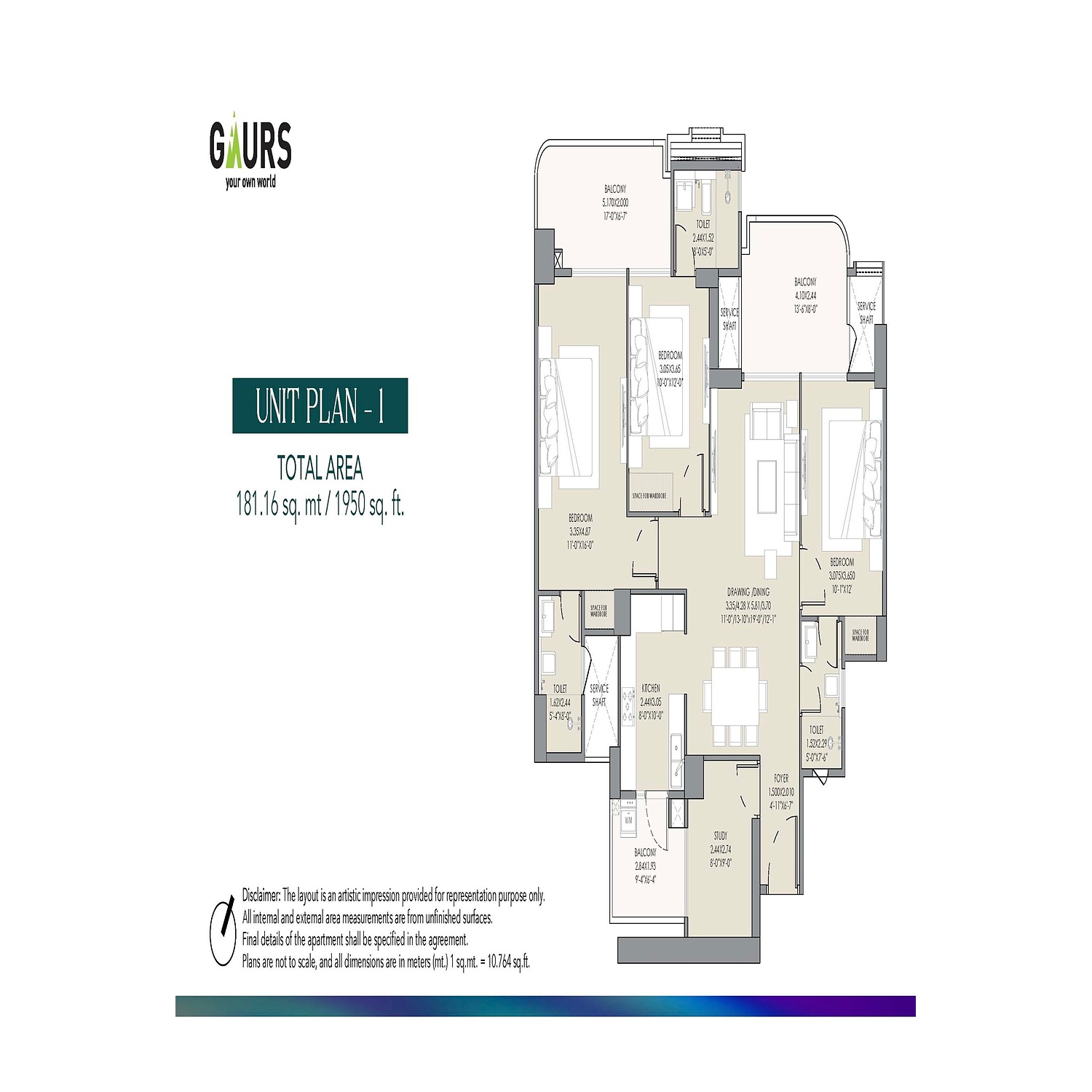 3 BHK floor plan